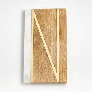 Regalo de aniversario de boda Tabla de cortar de mármol de madera de acacia Tabla de cortar de madera de mármol personalizada - Product Image 1