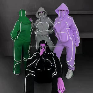 Conjunto de Sudadera y Pantalones Oversize Personalizados de Alto Gramaje con Capucha Doble y Máscara de Esquí, Estilo Urbano Holgado Reflectante Unisex - Product Image 2