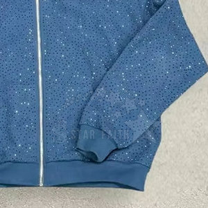 Women Acid Wash Rhinestone Hoodie Breathable Streetwear Pullover Fashion Sparkle <b>Top</b> with <b>Crystal</b> Design - Product Image 2