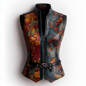 Chaleco de cuero de sublimación para mujer, Chaleco de cuero Letterman con cremallera de alta calidad, Chaleco de cuero estampado para mujer - Product Image 3