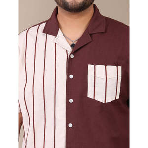 Camisa Casual de Manga Corta para Hombre Amanush, Talla Grande, Diseño Colorblock, Rayas Marrón, Algodón, Corte Holgado, Cuello Clásico, para Verano - Product Image 2