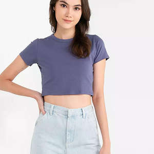 Prix de gros été uni court crop top pour femmes/pas cher prix dernière conception ras du cou femmes crop top - Product Image 1