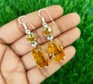 Citrine Bohême Style Drop Dangle Boucles D'oreilles En Argent Sterling Plaqué Cristal Anniversaire Cadeaux De Noël pour Les Femmes Prix Usine - Product Image 4