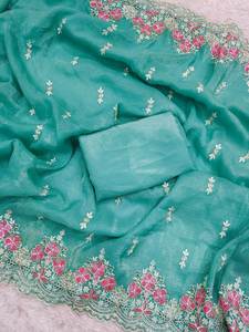 Designer exclusif de haute qualité Sari en soie belle broderie séquence travail frontière pakistanais traditionnel pour les fêtes de mariage - Product Image 5