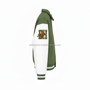 Haute qualité 350 GSM Varsity Jacket manches blanches corps vert Logo brodé personnalisé Tiger Patch Design vestes universitaires pour femmes - Product Image 3