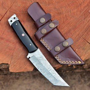 Couteau de chasse à lame fixe en acier Damas écologique sur mesure avec manche noir, lavable au lave-vaisselle, étui de transport moderne - Product Image 4