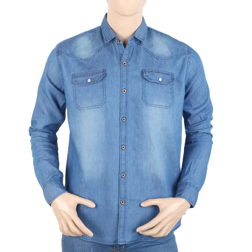 New Stylish Best Design Denim Men Embroidered Shirt slim Fit Casual Plain Men Denim Shirts breathable