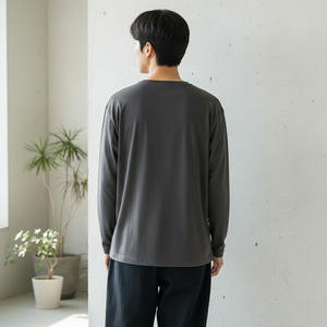 เสื้อยืดแขนยาวผู้ชายผ้าถักไม้ไผ่แบบพื้นฐานทรงหลวมสไตล์ลำลอง - Product Image 2