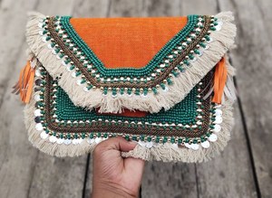 Bohemian Beaded Clutch with Tassels Handmade Ethnic <b>Bag</b> for Celebrations Traditional Events and <b>Festivals</b> - Product Image 4