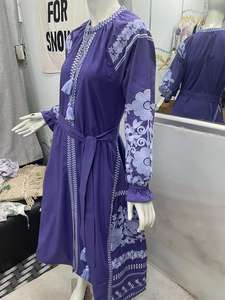 Premium Designer femmes 100% coton Satin Maxi robe décontracté à manches courtes Machine broderie longue élégant naturel lavable - Product Image 4