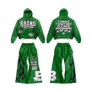 High Street Sun Faded Washed Plisado Algodón Sweatsuit Hombres Personalizar Diseño Vintage Acid Wash Chándal Casual Acid Wash Distress - Product Image 1