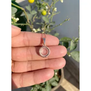 925 Silver Link <b>Chain</b> Necklace Rose Quartz Gold Plated for Gift Engagement Party Featuring Religious Style <b>Copper</b> Wood Main - Product Image 4
