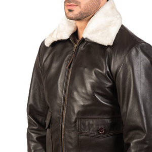 Veste en cuir confortable pour homme, best-seller, veste en cuir fourrée pour l'hiver, veste d'hiver pour homme, fourrure de mouton blanche - Product Image 6