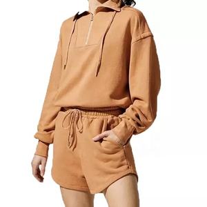 Sudaderas con capucha recortadas para mujer con cremallera 1/4 y cuello con cordón y logotipo personalizado de alta calidad sin capucha - Product Image 1