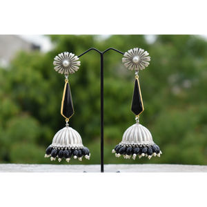 traditional new design handmade <b>silver</b> look alike brass stone stud big ghungro hoop earing for girls and women - Product Image 3