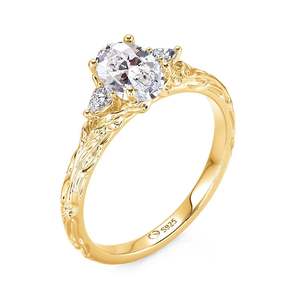 Anillo de Compromiso Jeulia Ovalado con Tres Diamantes en Platino con Acabado en Rodio - Product Image 2