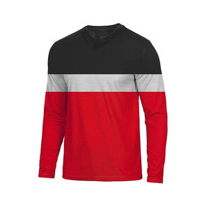 Nouveaux hommes décontracté à manches longues coton sweat unisexe surdimensionné Vintage t-shirt couleur-bloqué côtelé poignets américain grande taille - Product Image 4