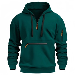 Sudadera con capucha de Otoño Invierno para hombre, bolsillo con cremallera, 100% algodón, moda informal, cálido, con cordón, camisetas de manga larga para todos los días al aire libre - Product Image 4