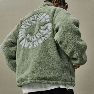 2025 High Quality Organic Unisex Custom Logo Stand Collar <b>Men</b> Fleece <b>Jacket</b> Street Style <b>Sherpa</b> Fleece Embroidery Zip up <b>Jacket</b> - Product Image 3