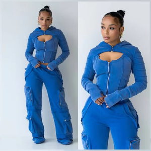 Nouveauté : Survêtement pour femme avec plusieurs poches cargo zippées, 100% coton molletonné, 450 GSM - Product Image 3