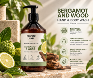 Jabón de Manos y Cuerpo de Bergamota y Madera de Marca Privada 500ml OEM |   Gel Limpiador Vegano Natural |   España UE - Product Image 2