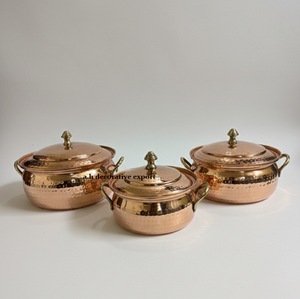 Ensemble de casseroles en cuivre martelé artisanal indien, robuste, écologique, avec poignée en laiton, ustensiles de cuisine de qualité supérieure, pots de service pour buffet - Product Image 2