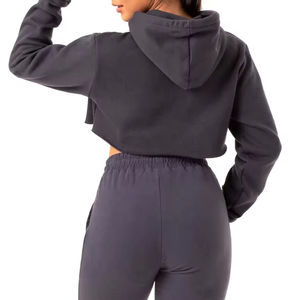 Sweat à capuche zippé décontracté pour femme avec capuche courte Techniques lavées pour l'entraînement et l'hiver/l'été - Product Image 2