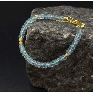 Aquamarine <b>Gemstone</b> <b>Bracelet</b> with Diamond and Pearl Religious Style Religious Wedding Engagement Anniversary Party Gift Bangles - Product Image 2