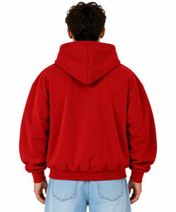 เสื้อฮู้ดผู้ชายสีแดงทรงโอเวอร์ไซส์ ผ้าโพลีเอสเตอร์/คอตตอน เฟรนช์เทอร์รี่ ดีไซน์กระเป๋าแบบลำลอง เหมาะสำหรับใส่ในฤดูหนาว ODM - Product Image 2