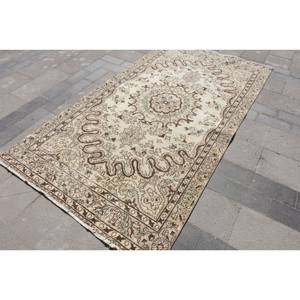 Alfombra de lana tradicional Beige marrón de 4,7x8,7 pies, diseño de retazos turco para entrada, sala de estar, dormitorio, respaldo de látex Rectangular - Product Image 2