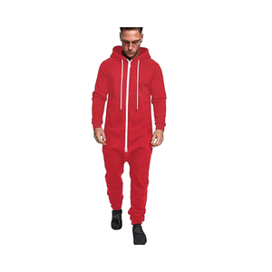 Combinaison pour homme, barboteuse, pantalon de survêtement à capuche avec cordon de serrage, fermeture éclair intégrale, une pièce, avec poches - Product Image 1