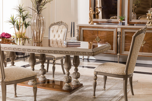 Elegant Neoclassical Upholstered <b>Dining</b> <b>Chair</b> Premium Gold Leaf Ornamented Backrest <b>Chair</b> - Product Image 3