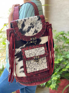 Mochila De piel de vaca hecha a mano para estudiante universitario, morral elegante de piel de Animal - Product Image 3