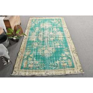 Tapis Turc Vintage 5.5 X 9.1ft Vert Beige Tissage Plat Laine avec Motif Patchwork pour Décorations de Salon ou Couloir Utilisation - Product Image 4