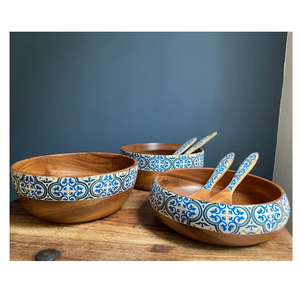 Ensaladera de madera moderna, mesa de comedor, aperitivos decorativos, cuenco para servir, ensaladera de madera personalizada de alta calidad - Product Image 4