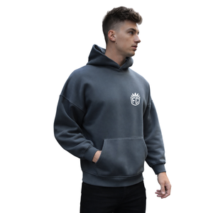 <b>Mens</b> Light <b>Navy</b> Oversized Hoodie Pullover 50% Cotton 50% Polyester Drop Shoulder Streetwear Relaxed Fit Winter Plain Dyed - Product Image 5