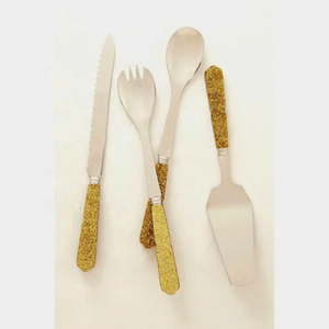 Elegant <b>Flatware</b> Set in Stainless Steel with Gold Glitter Handle Perfect for Weddings and Special Occasions from India - Product Image 1