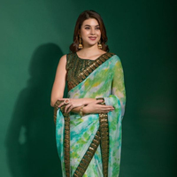 Magnifique Saree en Chiffon à Motifs Floraux, Tissu de Créateur, Tendance, Confortable, pour Tenue Décontractée, avec Broderie Fantaisie et Dentelle
