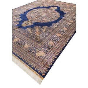 Tapis en soie noué à la main Gulmarg bleu avec motif médaillon pour usage domestique - Pae-6383 - Product Image 2