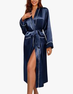 Ekouaer Albornoz de satén de manga larga para mujer, ropa de dormir completa suave y ligera, Natural hasta el suelo, batas de fiesta de boda para dama de honor - Product Image 6