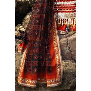 Ensemble de 3 pièces non cousues pour femmes, en tissu lawn brodé de zari, couleur rouille, élégant et stylé - Product Image 6