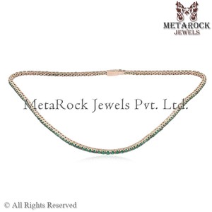 Collar de Cadena Tipo Tenis de 17 Pulgadas con Esmeralda Natural en Oro Amarillo de 14k, Joyería Fina al por Mayor - Product Image 3