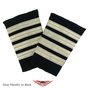 Épaulettes de capitaine à quatre barres, argent métallisé sur noir, épaulettes de grade à quatre barres - Product Image 1