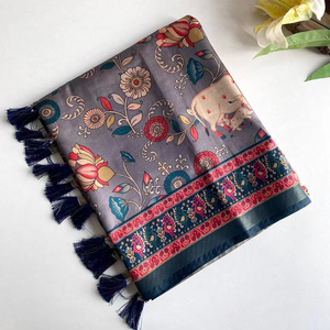 คอลเลกชันเทศกาลใหม่ Saree ผ้าฝ้ายพิมพ์ดิจิตอลที่แนบมาพู่และ vscose zari patta ชายแดนออกแบบสำหรับผู้หญิงเทศกาลสวมใส่ - Product Image 1