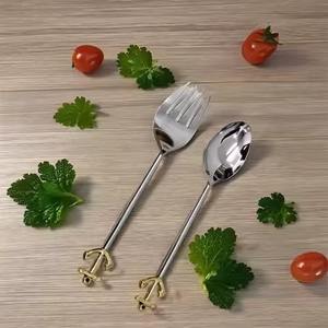 Juego de servidor de ensalada con acabado plateado de acero inoxidable para uso de mesa en el hogar y hoteles - Product Image 4
