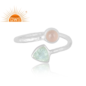 Venta caliente 925 plata esterlina Natural Rosa Calcedonia y aguamarina anillo de piedras preciosas joyería personalizada para mujeres regalo para ella - Product Image 3