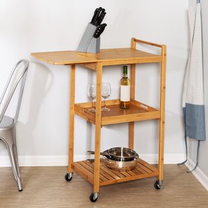 KIBamboo KIB008 Modern Design <b>Oak</b> Mobile Kitchen Shelf with Wheels 38x56x96cm - Product Image 3
