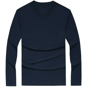 Camisas lisas de gran tamaño para hombre, novedad de 2023, Camiseta con cuello en V, camisetas de seda de manga larga, ropa informal sólida, camisetas básicas de Jersey - Product Image 3