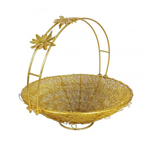 Cesta de Regalo de Metal Dorado de Alta Calidad, Estilo Personalizado, Precio Directo de Fábrica, Forma Redonda - Product Image 1