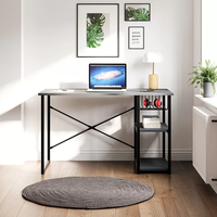 Bureau de jeu noir avec étagères de rangement, structure métallique, table de travail pour la maison ou le bureau